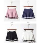  Ladies-girl High Waist  Striped Pleated School Sweet Elastic Waist Mini Skirts