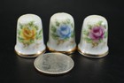 Bone China Thimbles Set Of 3 White With Flowers Sewing Collectibles Vintage