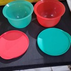 Tupperware 550ml Teal pink Round Plastic Storage Containers W  Snap Lids Set