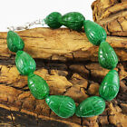 230 00 Cts Earth Mined Pear Shape Green Emerald Carved Beads Handmade Bracelet