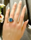 925 Sterling Silver Filigree Ring Antique Style Simulated Aquamarine        1332