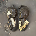 Vintage Hawaii Black Coral Woman   Man Bust Wall Decoration Souvenir 5in