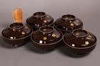 Set Of 5 Vintage Japanese Makie Lacquer Soup Bowls Flower Design Traditional
