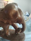Vintage Large And Heavy Hand Carved Wooden Elephant Statue Solid Wood 12  