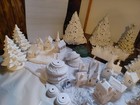 Lot Of 40 Items   2- 17    Ceramic Poinsettia Trees 7 Christmas Trees  accessories
