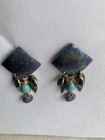 Vintage Holly Yashi Niobium  Blue Green Dangle Pierced Earrings Signed