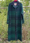 Vintage Woolrich Plaid Coat Womens Leather Suede Collar Long Usa Green Black Med