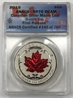 2015 Reverse Proof Canada Silver Maple Leaf 5-coin Set Anacs Rp pr-70 Enameled