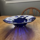 Cobalt Blue Glass Hand Blown Bowl Centerpiece 12x3 Large Heavy Vintage 