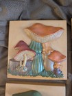 Vintage 1970 s Ceramic Mushroom 3d Hanging Wall Art 5 x5  Plaque Mcm Retro 