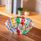 Colorful Vintage Cigar Ashtray Cut Crystal Glass Tobacciana Heavy Cut Art Round