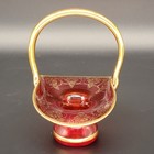 Vtg Venetian  Hand Blown Art Glass Red Ruby Basket Gold Gild Accents 7  Tall Euc