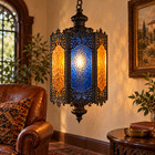 Vtg Mcm Spanish Revival Gothic Amber Hanging Swag Lamp Retro 1960 s brass Metal 