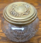 Vintage Clear Blown Cut Glass Ornate Bronze Toned Lid Vanity Jar Antique 1800 s