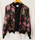  Vintage Allison Taylor Silk Bomber Jacket Womens Medium Floral Print Full Zip