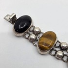 Vintage Taxco Mexico 925 Sterling Silver Tm-33 Multi Stone Cabochon Bracelet