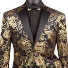 Vinci Men s Gold   Black Paisley Embossed Modern Fit Tuxedo Dinner Jacket New