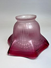 Art Nouveau Victorian Cranberry Frosted Ruffled Glass Lamp Shade Etched Flowers