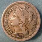 1881 Three Cent Nickel   Old Us Coin  568