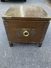 Pair Of Vintage Asian Chinoiserie Nightstands Brass Inlayed Medallion Wood Table