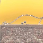 Antique Black Micro Seed Metallic Bead Purse W silver Filigree Frame 
