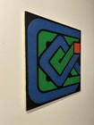 Vintage 1970s Hard Edge Geometric Painting Mid Century Modern Art Wall Hanging