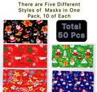 50 Pcs Christmas Disposable Face Mask Assorted Mouth Cover Adult