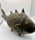Antique Cast Bronze Fish Sculptures Set Of 3 Heavy Tribal Asian Decor Vintage