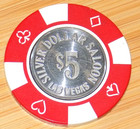  5 Las Vegas Silver Dollar Saloon Coin Casino Poker Chip Gambling Collectible
