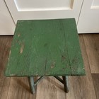 Vtg Atq Wood Stool Plant Stand Primitive Rustic Chippy Distressed Green