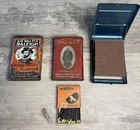 Lot Of 4 Vintage antique Tobacco Items  Two Tin Cans  Matches  Cigarette Roller