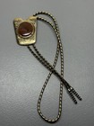 Vintage Western Engraved Gold Tone Red Agate Bolo Tie Braided Cord