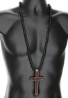 Large Wooden Cross Pendant Necklace Bead Chain Red Crystals 4-7 8  X 2-3 8 