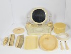 Antique Celluloid Vanity Foldable Mirror Barber Shaving Kit W  Accessories 13 Pc