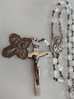 Vintage Catholic Sterling Silver Rosary Murano Glass Beads 4 Way Sterling Cross