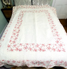 Vtg Handmade Pink And White Cutter Spring Quilt Flowers Hand Quilted 87  X 72 