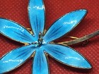 Vintage Norwegian Norway Hroar Prydz 925s Blue Enamel Flower Brooch Silver