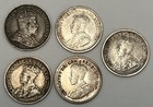 Canada 1910 1912 1913 1914 1916 5c King Edwards Vii   George V Silver 5 Coins