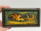Vintage Palekh Russian Black Lacquer Hand Painted Trinket Box W troika Scene