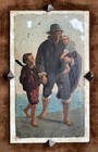 Rare Antique Original Hand Painted Porcelain Tile Hanging Wall Art Father   Kids
