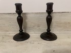 Vintage Antique Turned Wooden Set Of Candle Stick Holders Dark Wood Primitive 7   