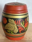 Vintage Wooden Jar Canister Russian Folk Art Hand Painted Khokhloma Style Ussr