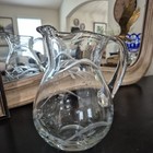 Vintage Clear Glass Pitcher With Etched Flowers And Leaves