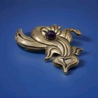 Vintage Sterling Mexican Amethyst Cabochon Floriform Scroll Brooch Pin Ex Large