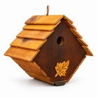 Handmade Wooden Diamond Birdhouse Carved Leaf Shingle Roof Rustic Hanging Gift