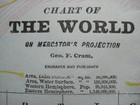 Original Antique Color 1893 World Map On Mercator s Projection Steamship Routes