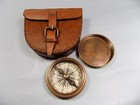 Vintage Brass Pocket Compass With Leather Case Rustic Decor