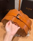 Alaia Women Hollow Leather Waist Belt 12cm Height Size75 Double Scallop Trim