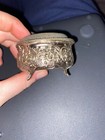 Vintage Metal Cherub Hinged Jewelry Box Trinket Lined Pill Box