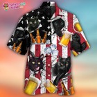Beer And Black Cat American Flag Vintage Hawaiian Shirt     Trendy Aloha